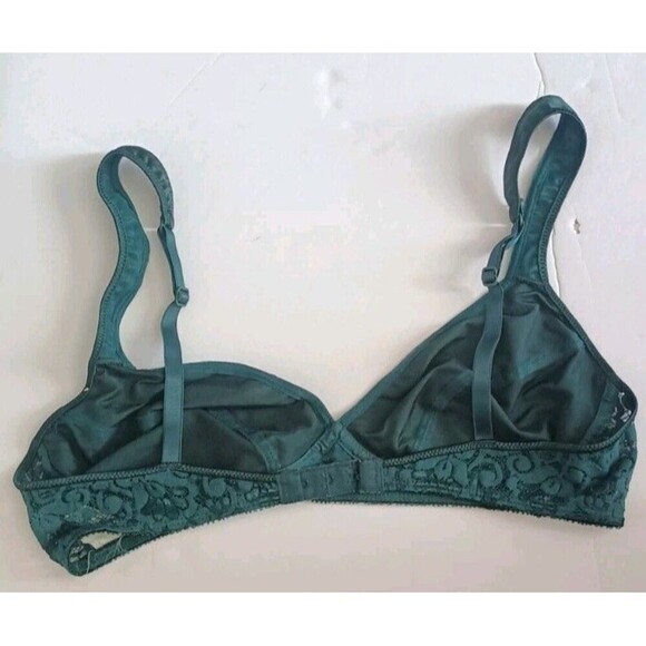 Von Raalte Bralette Bra Size 36B Unlined Satin Lace Dark Green Plunge Vintage - Picture 4 of 6